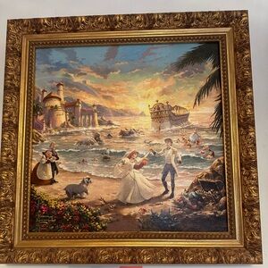 THOMAS KINKADE The Little Mermaid 14x14 Wrapped Canvas In Custom Frame